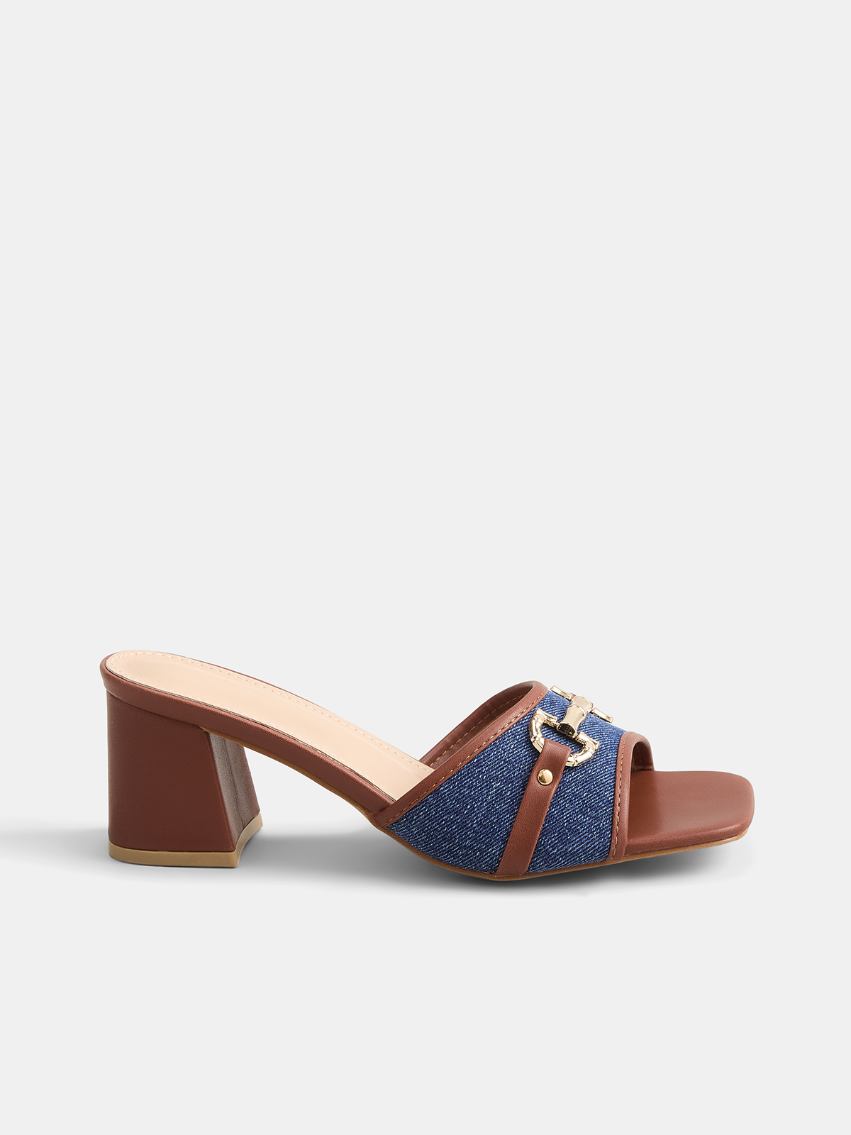 SQUARE TOE BUCKLED BLOCK HEEL SANDALS