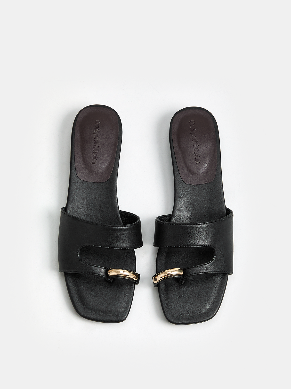 METAL DECOR TOE RING SLIDE SANDALS